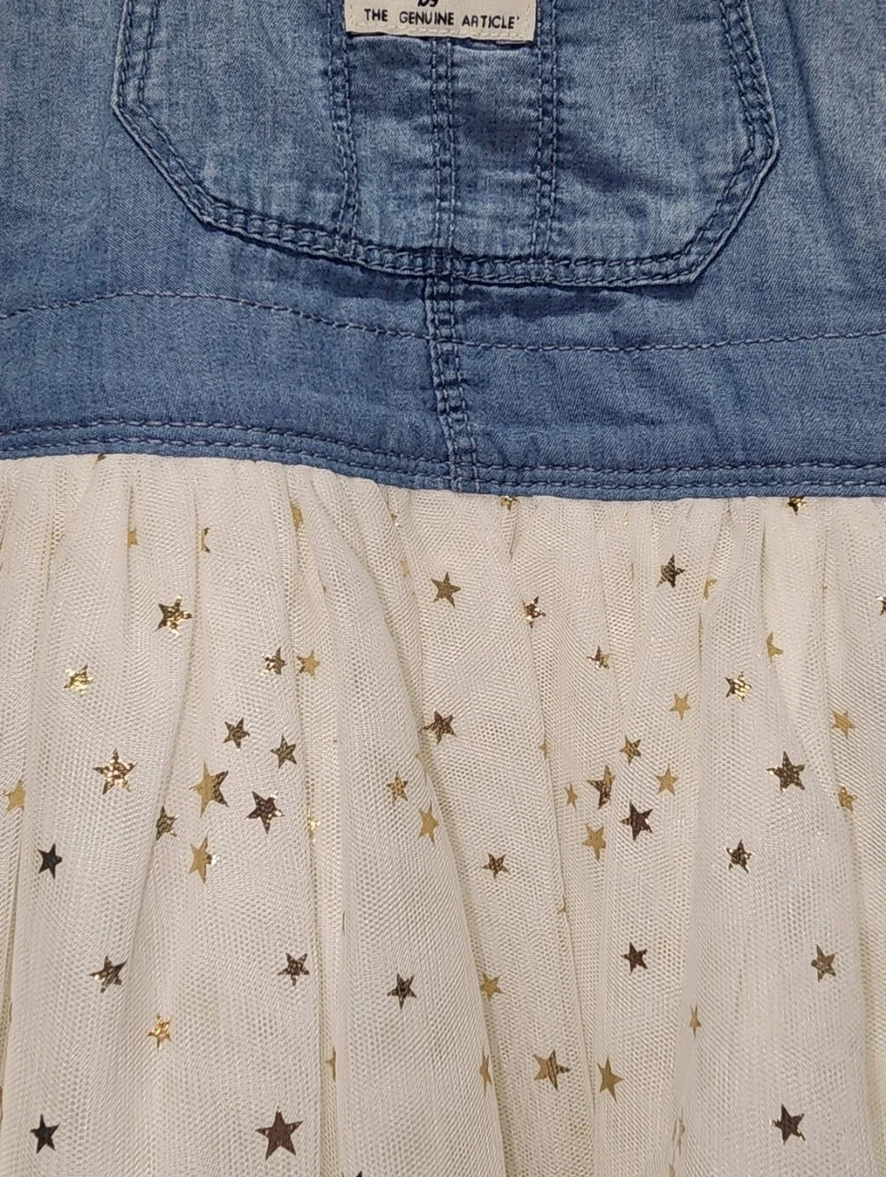 OshKosh B'gosh 3T Denim Overall Dress Gold Star Tulle Skirt Toddler Girl